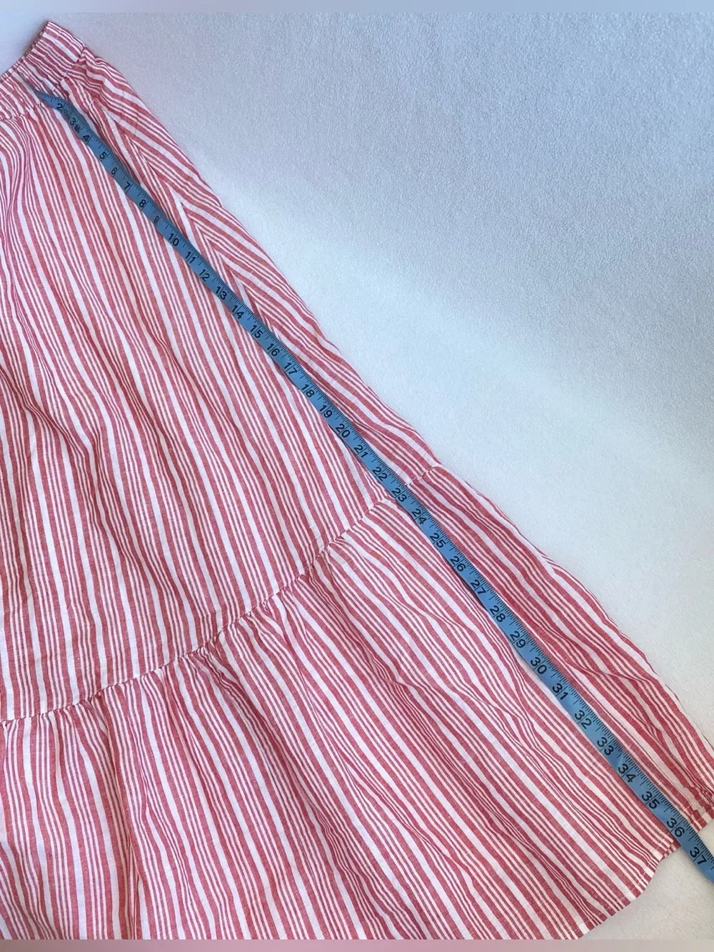 TALBOTS Linen/Cotton Blend Maxi Skirt Red/White Striped Elastic Waist Flare Sz L